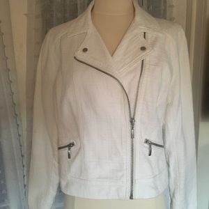 a.n.a. White Cotton Lined Zip Moto Jacket Size M